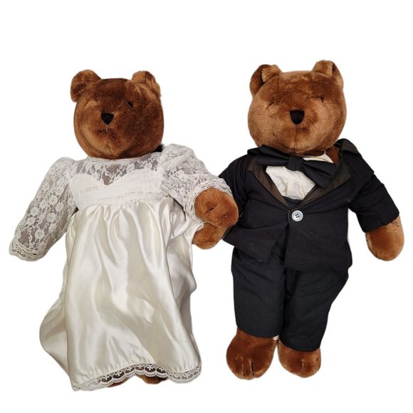 vintage 1983 Aldon heart co bride and groom teddy bears huntington beach - Picture 2 of 10